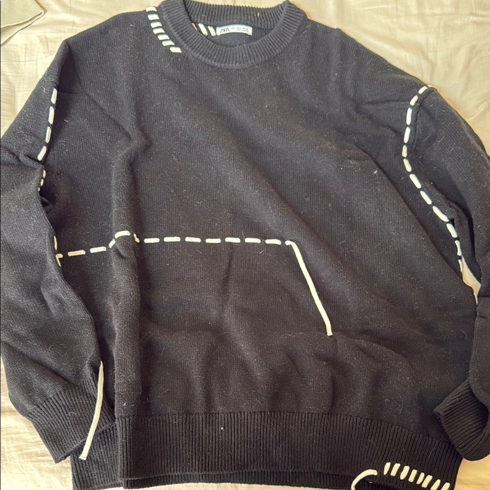 Men's Zara Black Sweater with White Accents